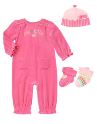 Ensemble Bébé Gymboree Rose – T-shirt Renard Et Pantalon Rayé, Taille 0-3 Mois, Occasion Très Bon état